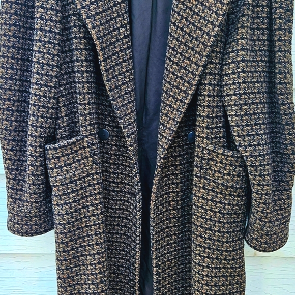 Vintage Coat 1980's Full Length Wool Leather Retro Warm Heavy Cozy Cute Comfy L - Picture 6 of 12